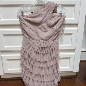 BCBGMaxAzria One-Shoulder Tiered Ruffle Dress in Mauve